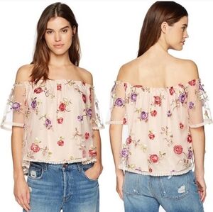 BB Dakota Mesh Floral Embroidered Top